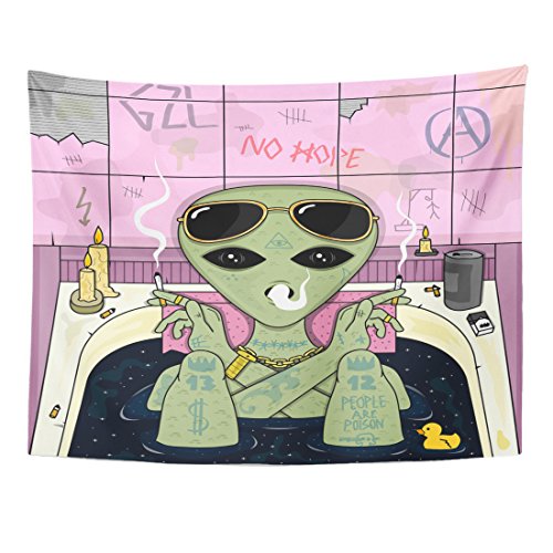 Emvency Tapestry Trippy Alien Smoke and Chill in Bath Cigarette Glasses Home Decor