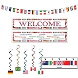 Beistle World Flags Party Decorations with Flag Whirls, Pennant Streamer, and International Welcome Banner