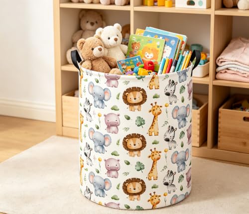 Image of Kids Laundry Basket Baby Hamper for Nursery Storage Bin Organizer (Animal)