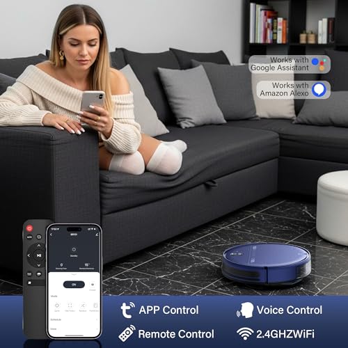 Image of Robot Vacuum and Mop for Pet Hair, 2-in-1 Robot Vacuum Cleaner for Hard Floors&Carpets with 2.87'' Slim Design, Wi-Fi /App /Voice Control, 3D Obstacle Avoidance & Self-Charging