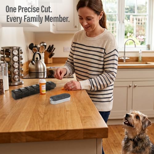 Image of EQUADOSE Pill Splitter with Premium and Durable Aluminum Blades, Black | Safely and Cleanly Cuts Small and Large Tablets, Vitamins, and Pills, Tablet Divider for Accurate Medication Dosing