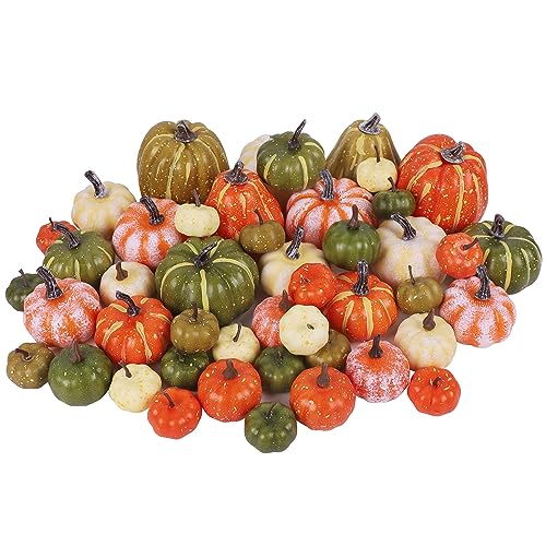 winemana 46 Pcs Assorted Size Artificial Pumpkins Fall Decorations, Mixed-Color Foam Pumpkin Autumn Decor, Decorative Faux Pumpkin for Thanksgiving Table Centerpiece Mantle Bowl Wedding Party