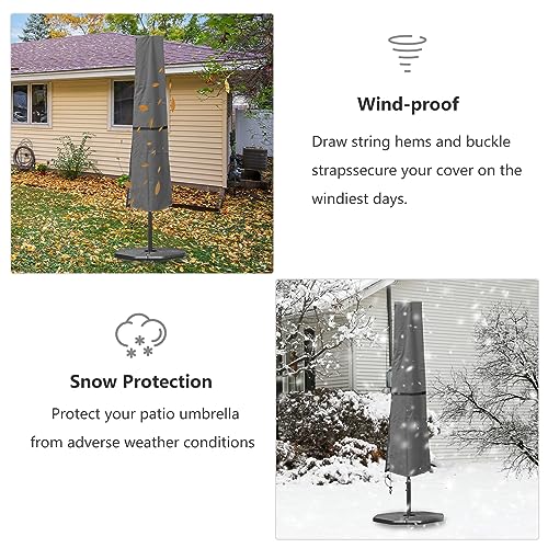 Aacabo Durable Market Umbrella Cover- Parasol Cover Fits Market Umbrella 9Feet to 12 Feet, Patio Umbrella Cover, Waterproof Outdoor Market Umbrella Cover-Grey… - Thumbnail 6
