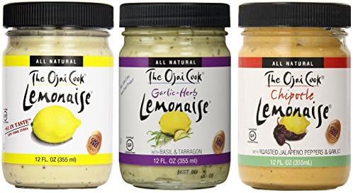 The Ojai Cook Lemonaise Variety Pack - Organic Mayo Aioli Made With Cage-Free Eggs and Zesty Citrus - Original, Garlic Herb, and Chipotle Combo - 12 fl oz Each (Pack of 3)