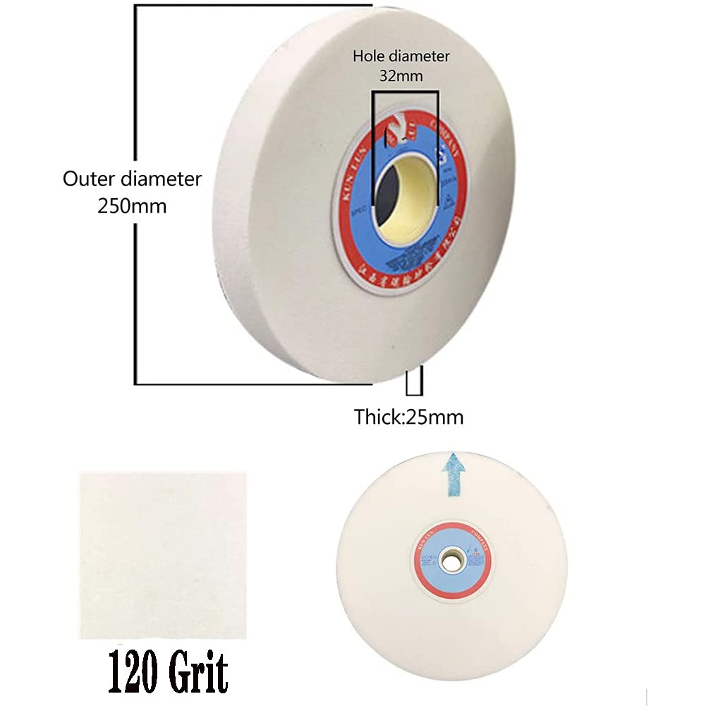 Ściernica, ściernica stołowa, z białego korundu - OD: 250 mm, średnica otworu: 32, grubość: 25 1 szt., ziarno 80(120 Grit)