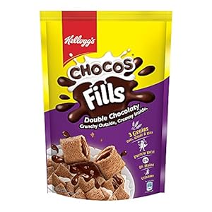 Kellogg’s Chocos Fills 170g/165g(Weight may vary) | Double Chocolaty, Anytime Snack | 3 Grains: Oats, Wheat & Rice…
