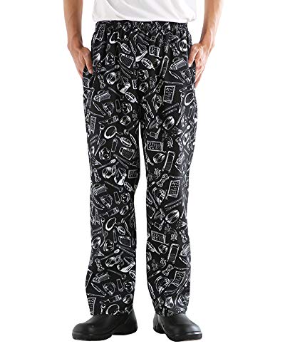 Men’s and Women's Baggy Printed Chef Pants Kitchen Uniforms with Elastic Waist Floral