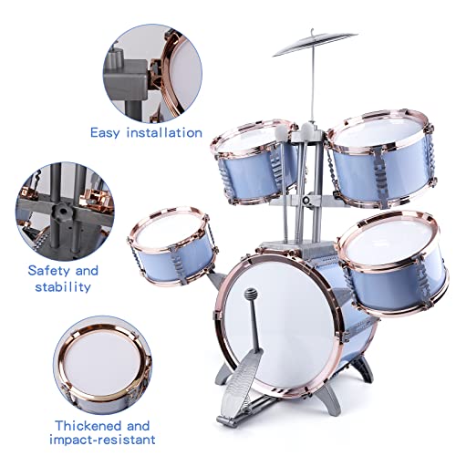M Sanmersen Kids Jazz Drum Set Toddler Toy Drum Set 5 Drums With Stool - Rock Jazz Drum Kit Percussion Instruments Musical Enlightenment Educational Toys Gift For Boys Girls #TOP1
