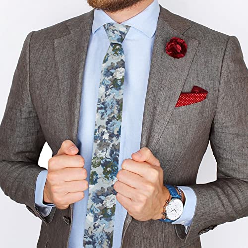 Image of Mantieqingway Men's Skinny Tie, Cotton Floral Ties for Men Wedding Necktie for Groom, Groomsmen, Missions, Dances