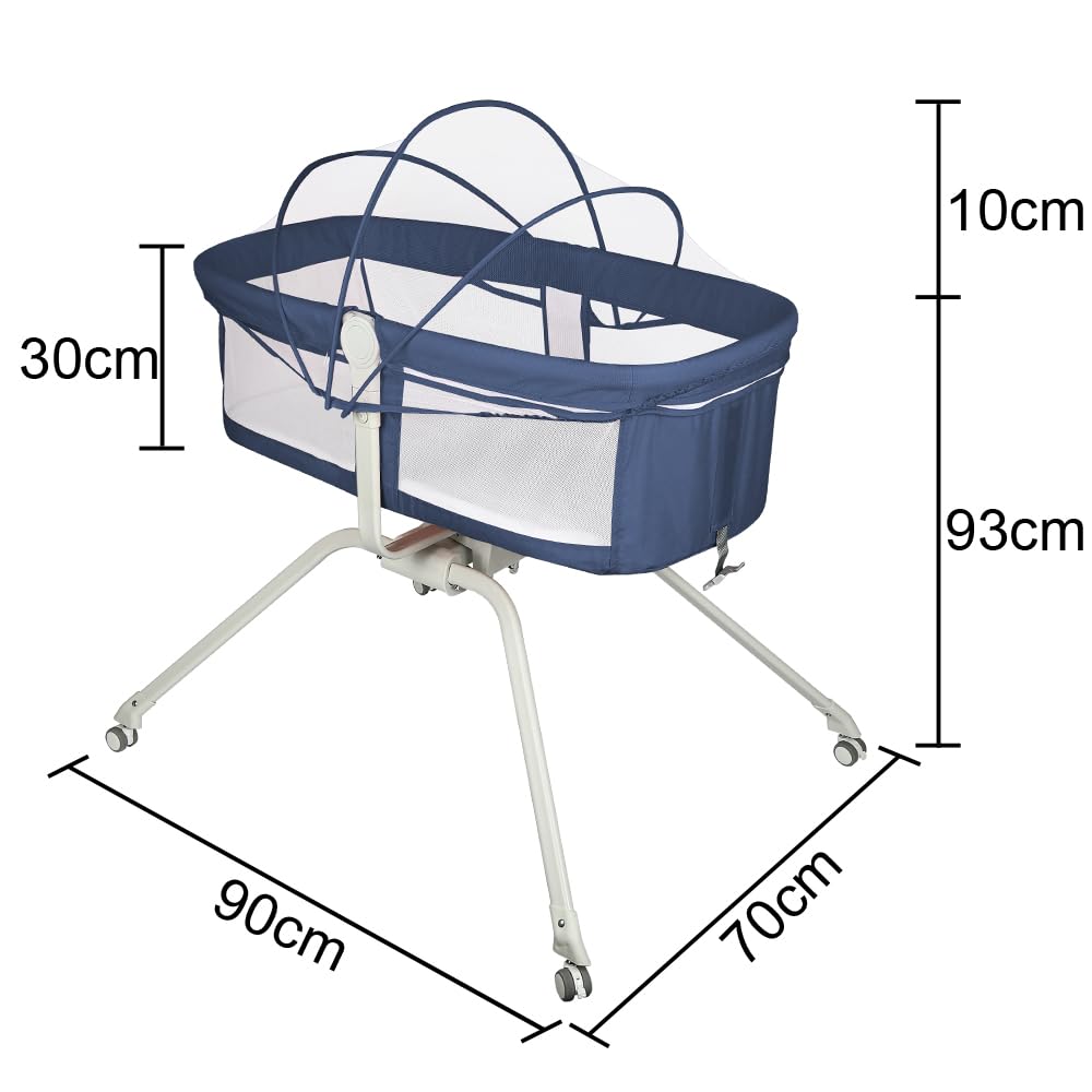 homewell 2 in 1 Babybett & Babywiege, Kinderreisebett, Stubenwagen Baby mit Moskitonetz, Reisebett für Babys, von 0 bis 9 kg, schnelle Montage (Marineblau)