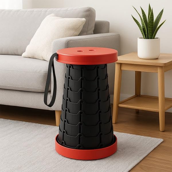 Image of IKURAM Retractable Folding Stool Portable Telescopic Stool Seat Sturdy Lightweight Adjustable Chair Foldable Outdoor Plastic Stools for Camping Hiking BBQ Fishing Garden Indoor Max 396lbs