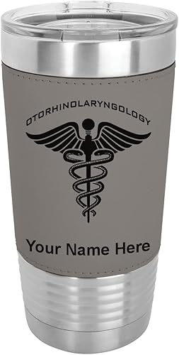 LaserGram 20oz Vacuum Insulated Tumbler Mug Otorhinolaryngology Personalized Engraving Included Faux Leather Gray
