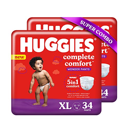Image of Huggies Complete Comfort Wonder Pants, Extra Large (XL) Size Baby Diaper Pants, Combo Pack of 2, 34 count Per Pack, (68 count) & Mamaearth Gentle Cleansing Natural Baby Shampoo, 400ml (White)
