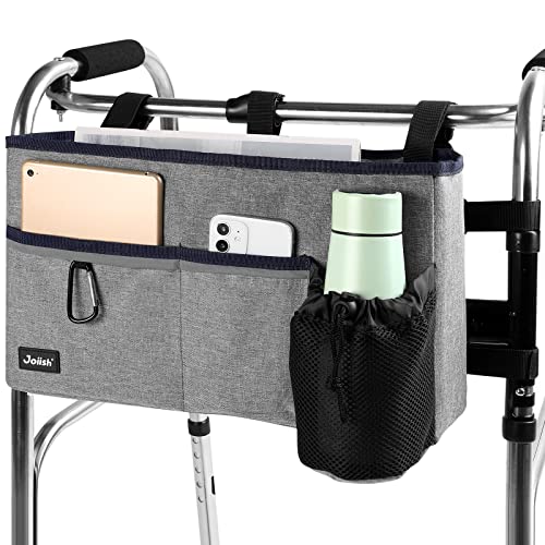Joiish Stay Upright Walker Basket With Cup Holder, Folding Walker Accessories Bag For Senior, Large Storage & Easy To Use #TOP3