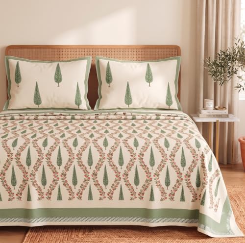 Image of VAS COLLECTIONS 240 TC Cotton Feel Double Bedsheet with 2 Pillow Covers | Premium Soft & Breathable Bed Sheet | Fade Resistant, Wrinkle Free, All Season | 90 x 100 Inches (228 x 254 cm)