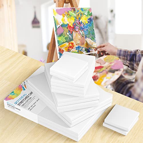 Image of GOTIDEAL18Pcs Stretched Canvases for Painting Multi Pack 4x4, 5x7, 8x10,9x12, 11x14 Set, Primed White - 100% Cotton Artist Blank Canvas Boards for Painting, Acrylic Pouring,Oil Paint