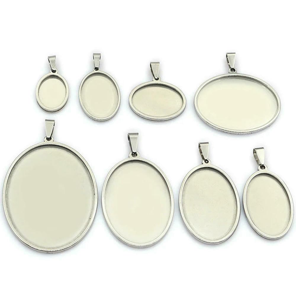TPIONEER 5pcs Stainless Steel Oval Cabochon Pendant Blanks, Sizes 18x25mm & 30x40mm, for Jewelry Crafts