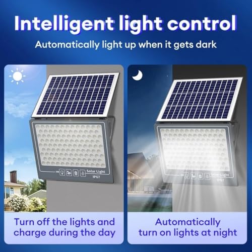 Image of XERGY 100W Solar LED Flood Light with Remote, 270 LEDs - IP67 Waterproof Outdoor Wall Lamp, Dusk to Down Sensor, 2000mAh Battery Security Light for Garden, Yard, Fence, Driveway (5m Cable Included)