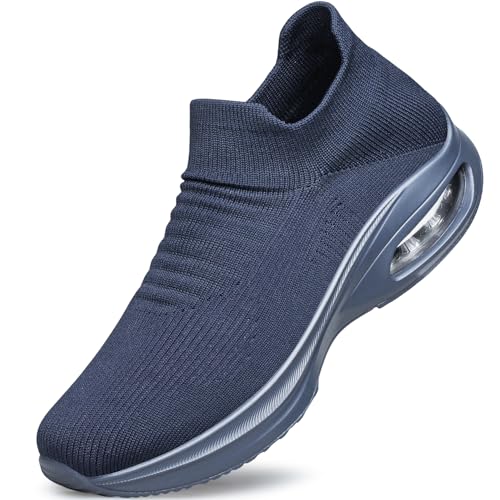 Mens Non Slip Walking Shoes Lightweight Breathable Slip on Running Shoes Athletic Gym Tennis Sock Sneakers for Men Navy Blue Size 10