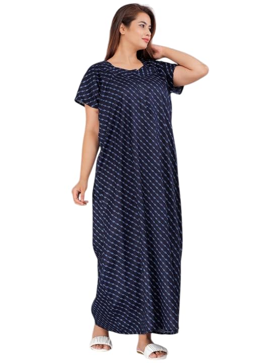 Bharat Fashion Blue Line Striped Pattern Printed Women's Pure Coton Night Gown Maxi or Night Dress BIF_Blue_Gown_3XL-picture-26