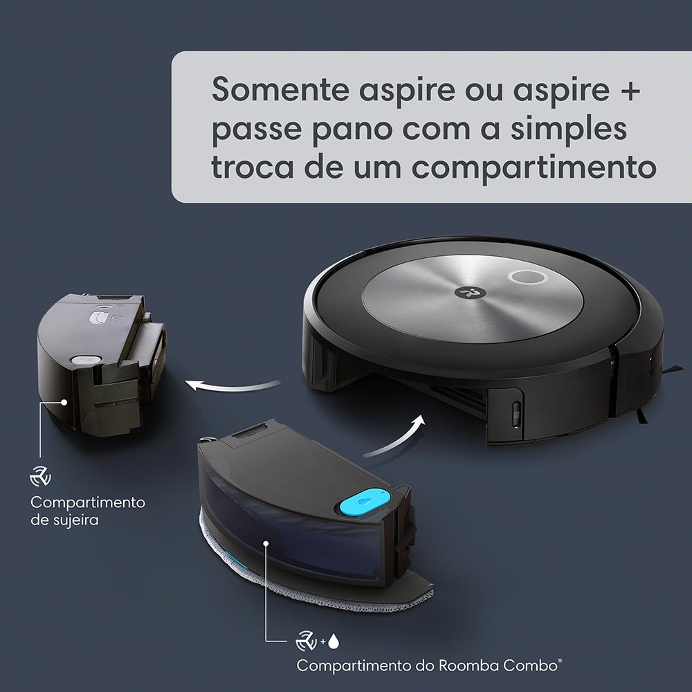 Robô Aspirador Roomba Combo J5, 2 em 1, Aspira e Passa Pano, da