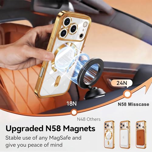 Image of Misscase for iPhone 17 Pro Case with Privacy Screen Protector, Built-in Lens Protector, Compatible with MagSafe, Anti-Yellowing Shockproof TPU, Bling Glitter Electroplated Cover 6.3 inch Gold