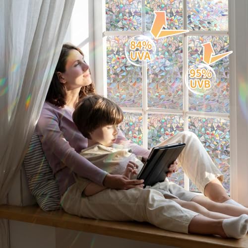 Zindoo Rainbow Window Film - 3D Stained Glass, Frosted Privacy, Anti-UV Static Cling for Home Office 44.5x200cm - Image 4