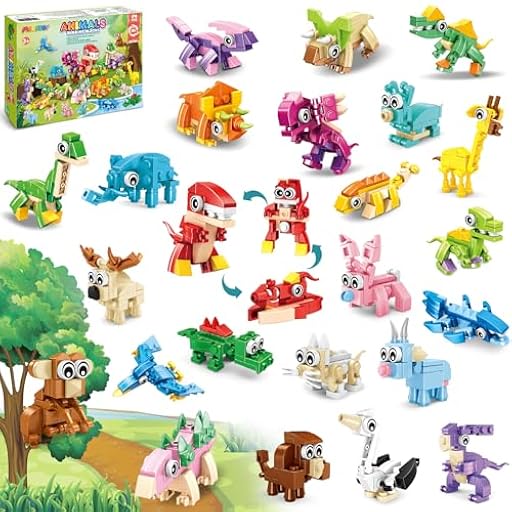 MOONTOY Detalles Cumpleaños Niños, 24 Animales Bloques de Construcción Niños, 3 en 1 Mini Dinosaurios Bloques de Construcción para Regalos de Pascua y Cumpleaños Regalos para Niños y Niñas 3-12 Años | Ya disponible en tu tienda friki favorita! En mundofriki.es!