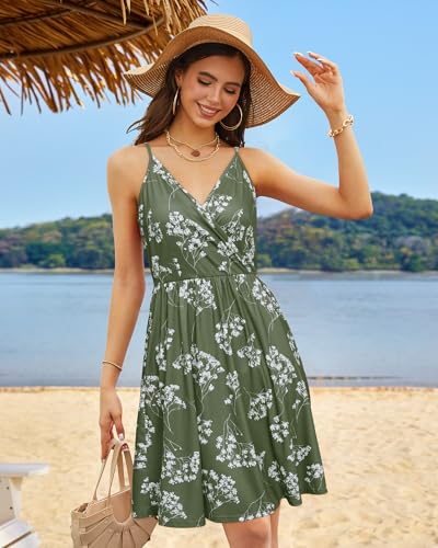 Image of STYLEWORD Womens Sundress Summer Floral Wrap V Neck Backless A-Line Casual Beach Midi Dress