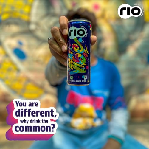 Image of Rio Acai Berry Vibe Bubbly Fruit Drink Can | Soft Drink | Exotic Fruit Juice + Fizz | Rich in Vitamin C and Honey | Pack of 24 | 250 ml