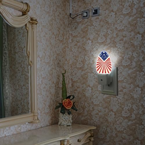 Image of Retro American Flag Night Light Independence Day Patriotic LED Dusk to Dawn Plug-in Nightlight Auto Sensor for Men Women Bedroom Bathroom Hallway Living Room