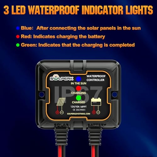 Image of SOLPERK 100W Solar Battery Charger Solar Battery Maintainer + Smart 10A MPPT Charge Controlle, Solar Panel Kit for Car RV Boat Motorcycle，12V Waterproof Solar Panel Charger Trickle Charging