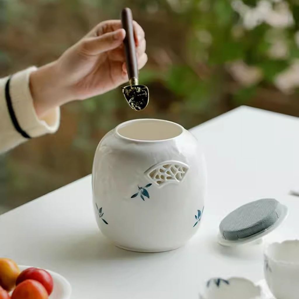 LYGSWDB Zuckerdose, handbemalte Phalaenopsis-Orchideen-Teedose, Keramik-Teelager, Haushalts-Pu'er-Tee-Vorratsdose, versiegeltes Glas, Teedose