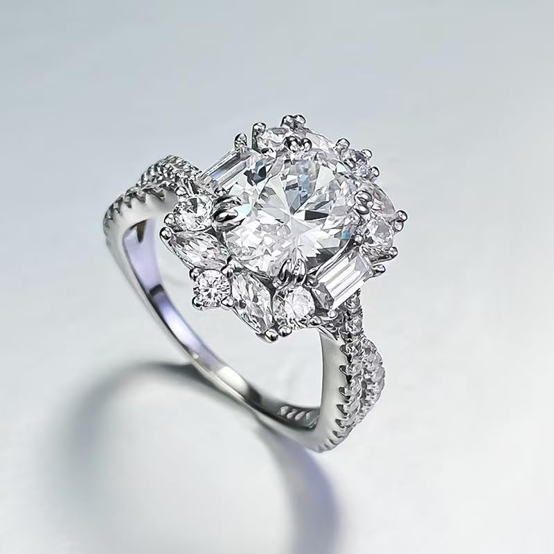 JOUDWASS 18K White Gold Plated 2 Carat Adjustable Moissanite Engagement Rings for Women Elegant and Fashion Can be Used as Anniversary Eedding Promise Rings for Her Adjustable Size 6-102