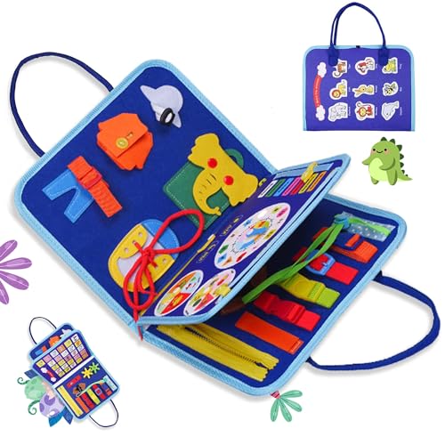 Busy Board Ruhiges Buch 20 Montessori Spielzeug ab 1 2 3 4 Jahre Lernspielzeug Activity Board Kleinkinder Kind Motorikspielzeug Geschenk Junge Mädchen Baby Sensorik Spielzeug (Blau, 1er-Pack)