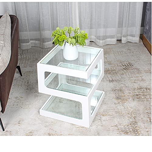 Quadratischer Beistelltisch Quadratischer kleiner Teetisch Glas Massivholz Sofa Ecktisch doppellagiger quadratischer Tisch (Farbe: Walnuss) – Bild 6