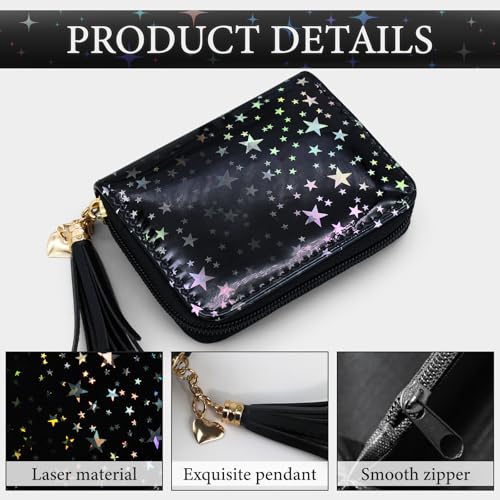 Andiker Small Wallet for Women, Trendy Women’s Wallet with Star Tassel Pendant Credit Card Holder with Zipper Closure Compact Ladies Purse for Daily Use Shopping Travel3