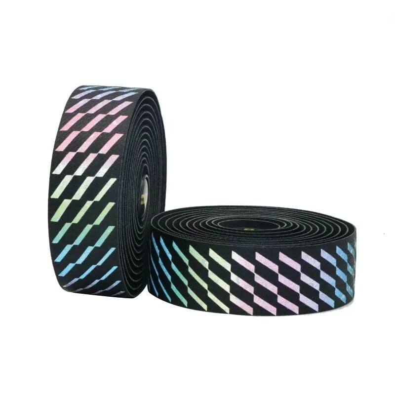 Handlebar Tape Cinta Reflectante para Manillar De Bicicleta De Carretera, Corcho, Amortiguación, Antivibración, EVA, PU, Cómoda, Arco Iris Bike Handlebar Tape (Color : B)