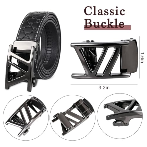 Image of Aurolran Men&Womens Leather Dress Belt Business Automatic Buckle Belt Color-Black Silver Gold