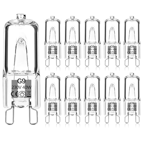 Haraqi 10 Pack G9 Halogen Bulbs 40W 230V 2800K Warm White,Clear Capsule Halogen Lamps Dimmable, No Strobe, No Flicker