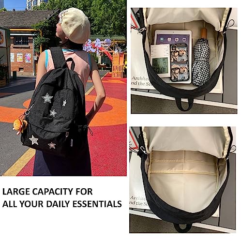 Kawaii Backpack with Cute Accessories, Star Patterns, and Durable Nylon Material (Black 1)2