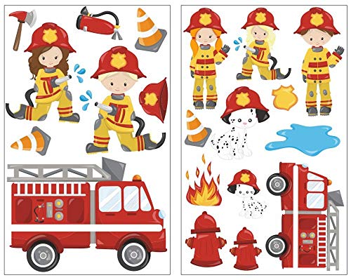 20 Juego de bomberos en uso - Adhesivo decorativo para habitación infantil 2x 27x43cm