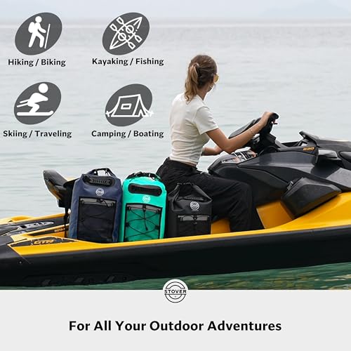 Image of STOVER 5 /10 /25 /30 /40L Waterproof Dry Bag & Phone Case - Large Floating Dry Backpack for Kayaking, Travel, Hiking, Fishing, Camping, Motorcycles & Beach, Heavy-Duty Roll Top Men /Women (Navy Blue)