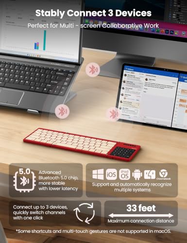 Image of Nillkin Foldable Bluetooth Keyboard with Touchpad & Number Pad, Red