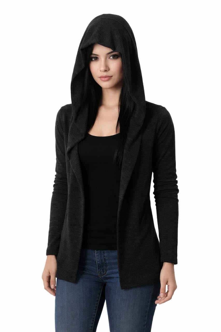 Women’s Open Front Hooded Cardigan – Long Sleeve Lightweight Casual Shrug | Soft Knit Hooded Jacket for Everyday & Travel