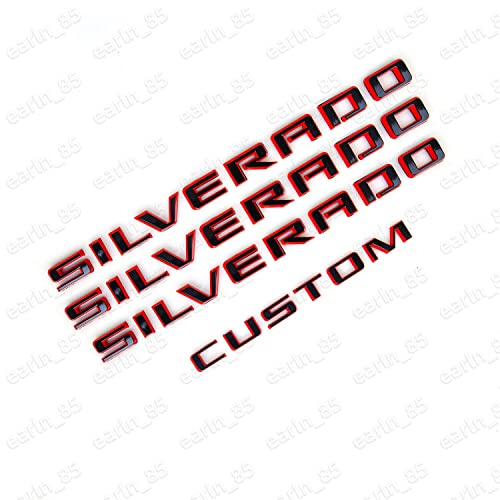Image of Kit 19-21 Black Red Silverado Custom Emblem Fender Letter Nameplate Badge Compatible for 2019-2021 Silverado (Red Black)