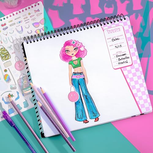 Image of Fashion Angels Fashion Design Sketch Portfolio | Includes 40 Sketch Sheets, 4 Stencil Sheets & Stickers, Fashion Sketch Pad for Beginners & Kids Ages 6+