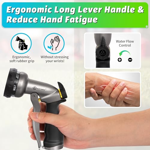 Image of AUTOMAN Garden Hose Nozzle - 2 Pack, 100% Metal High Pressure Spray Nozzle, Labor-Saving Design, Heavy Duty for Garden Watering, Car Washing, Window Cleaning, Pets Bathing