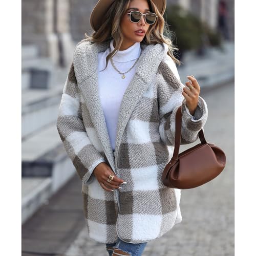 Women's Winter Fleece Coat Warm Top Open Front Fuzzy Sherpa Fall Thick Casual Loose Date Night Cozy Coats3