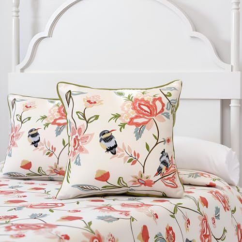 Housse de coussin brodée oiseau vintage en textile texturé style rustique chic - 8